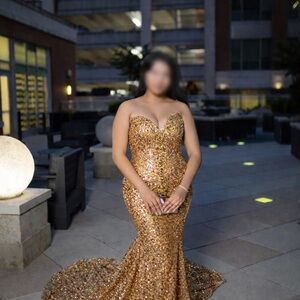 Gold Sequin Corset Evening Dress - Women XL